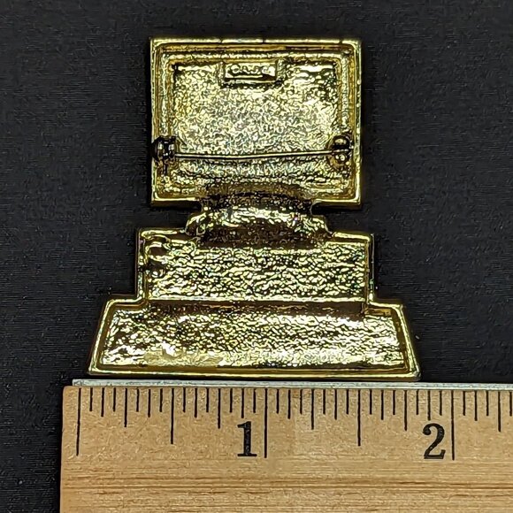 Vintage Signed AJC Gold-Tone Computer Brooch Pin Keyboard & Bar Graph Design - Picture 3 of 4